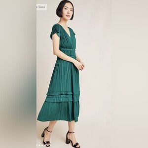 Anthropologie Current Air Sereia Pleated Midi Dress – Forest Green – Size LP